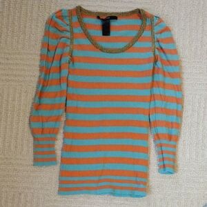 Striped Long Sleeve Top - Blue and Orange